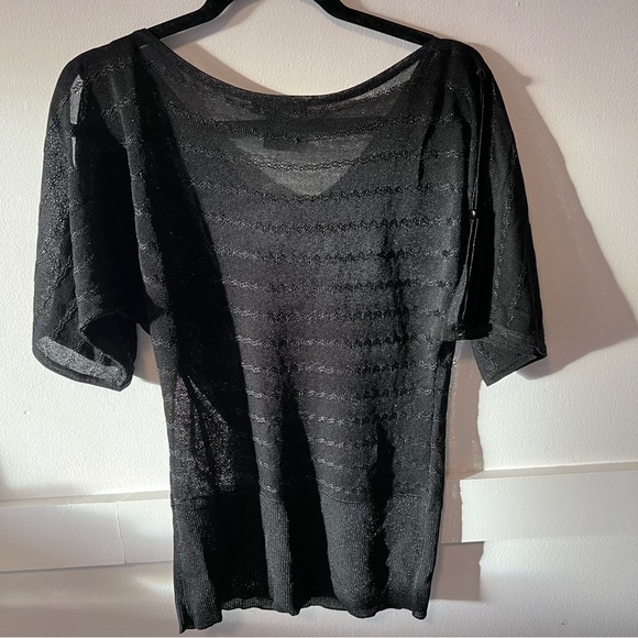 WHBM Black Semi Sheer oversized  shirt with batwing sleeve blouse top size: XS - Picture 2 of 4